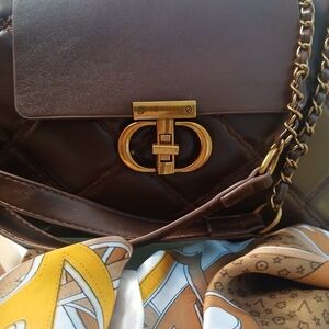 Brown Leather Chain Shoulder Bag